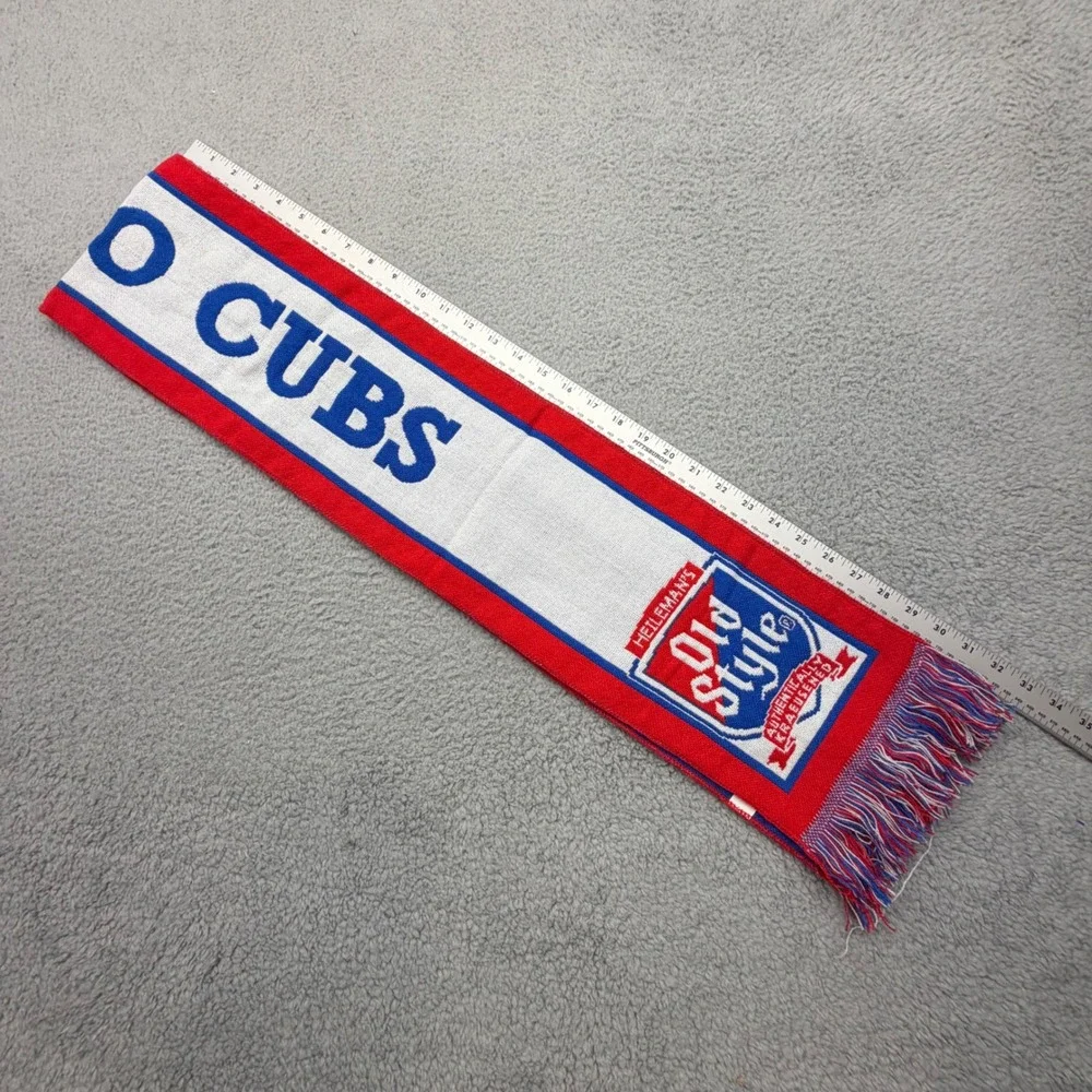 Chicago‎ Cubs MLB Baseball Heileman's Old Style Knit Fringe Red Blue White Scarf